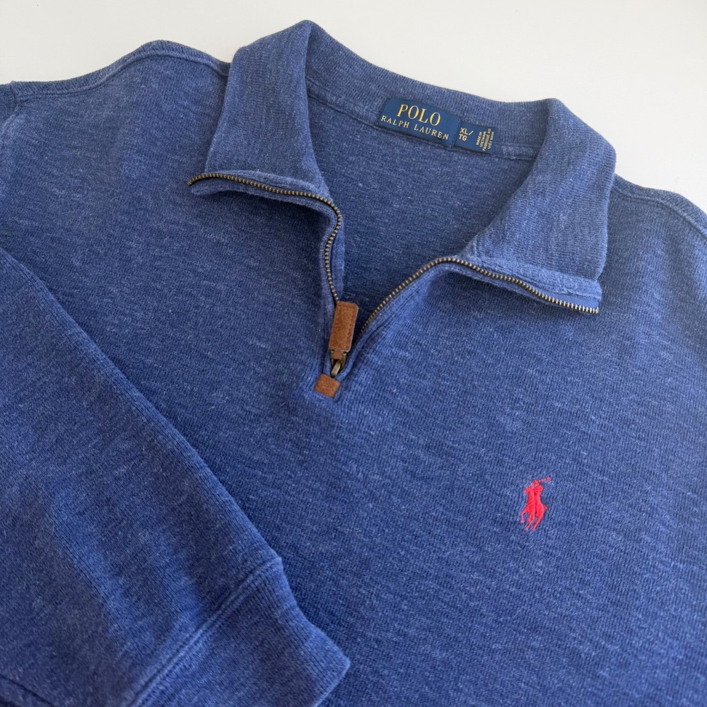 Polo Ralph Lauren Dark Blue 1/4 Zip‎ Pullover Sweater Men's XL 100% cotton
